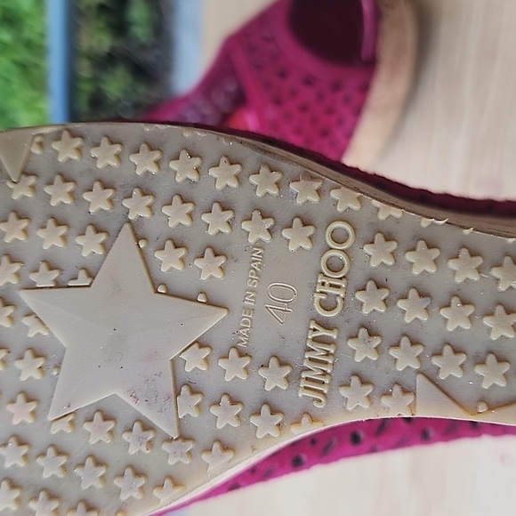 JIMMY CHOO 'PAPINA' BERRY WINE SUEDE CORK WEDGE Size 40 - Picture 13 of 14